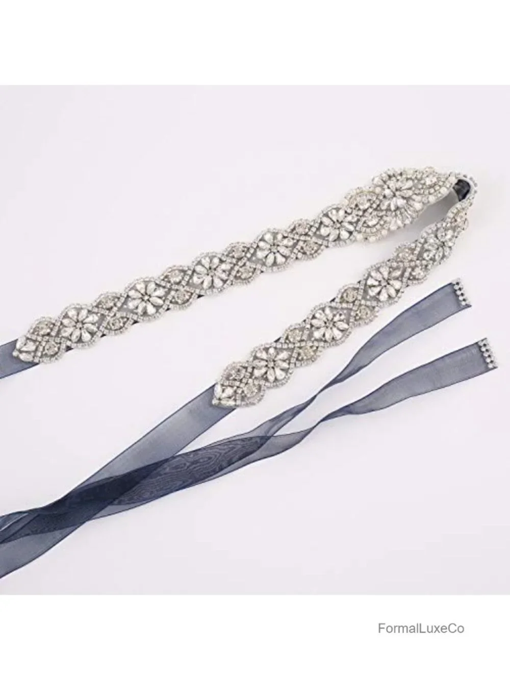 Rhinestone Beaded Sash Organza Bridal Belt Wedding Gown Plus Size